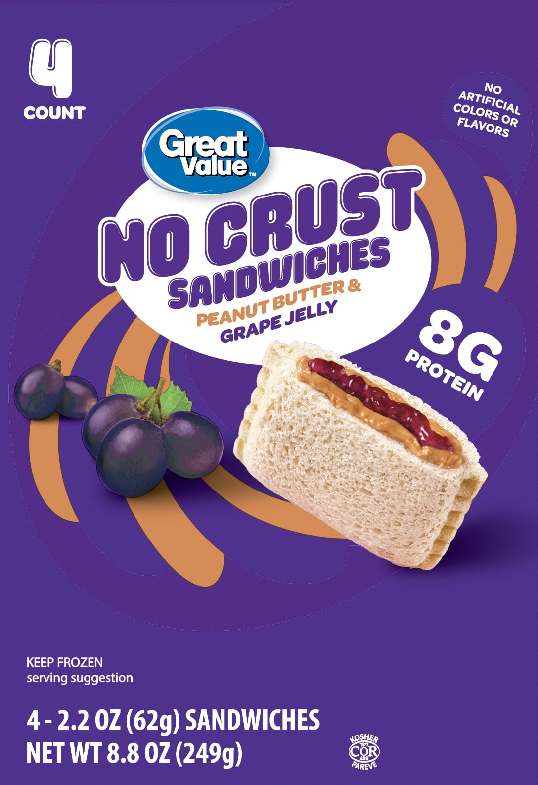 Great Value Peanut Butter & Grape Jelly No Crust Sandwiches, 2.2 oz, 4 Count (Frozen)