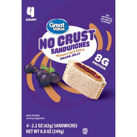 Great Value Peanut Butter & Grape Jelly No Crust Sandwiches, 8.8 oz, 4 Count (Frozen)