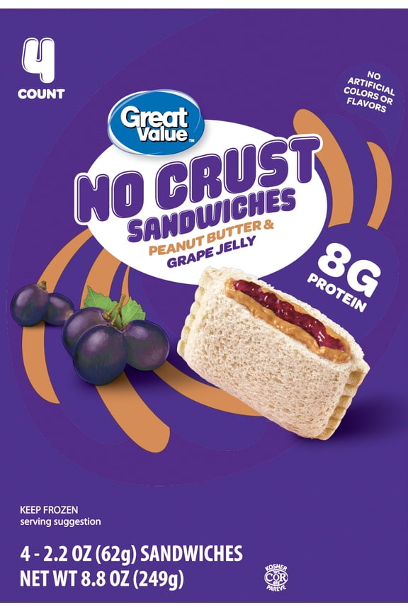 Peanut Butter & Grape Jelly No Crust Sandwiches, 2.2 oz, 4 Count (Frozen)
