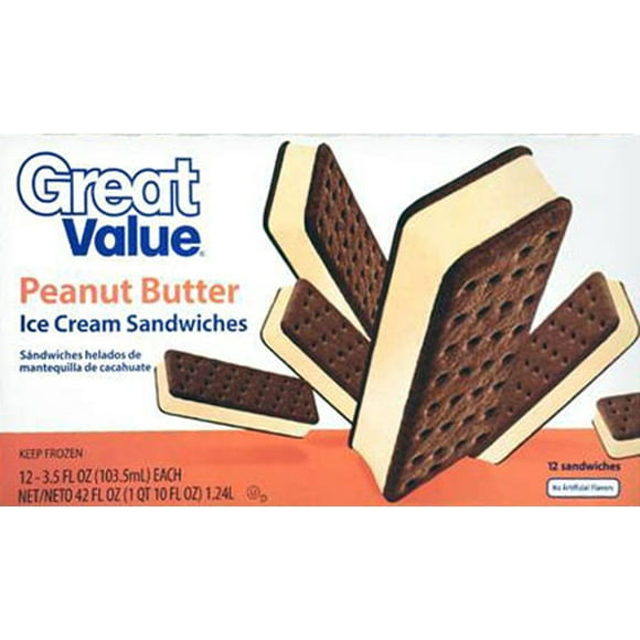 Great Value Peanut Butter Ice Cream Sandwiches, 3.5 fl oz, 12 Count