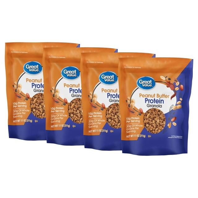 (4 pack) Great Value Peanut Butter Protein Granola, 11 oz