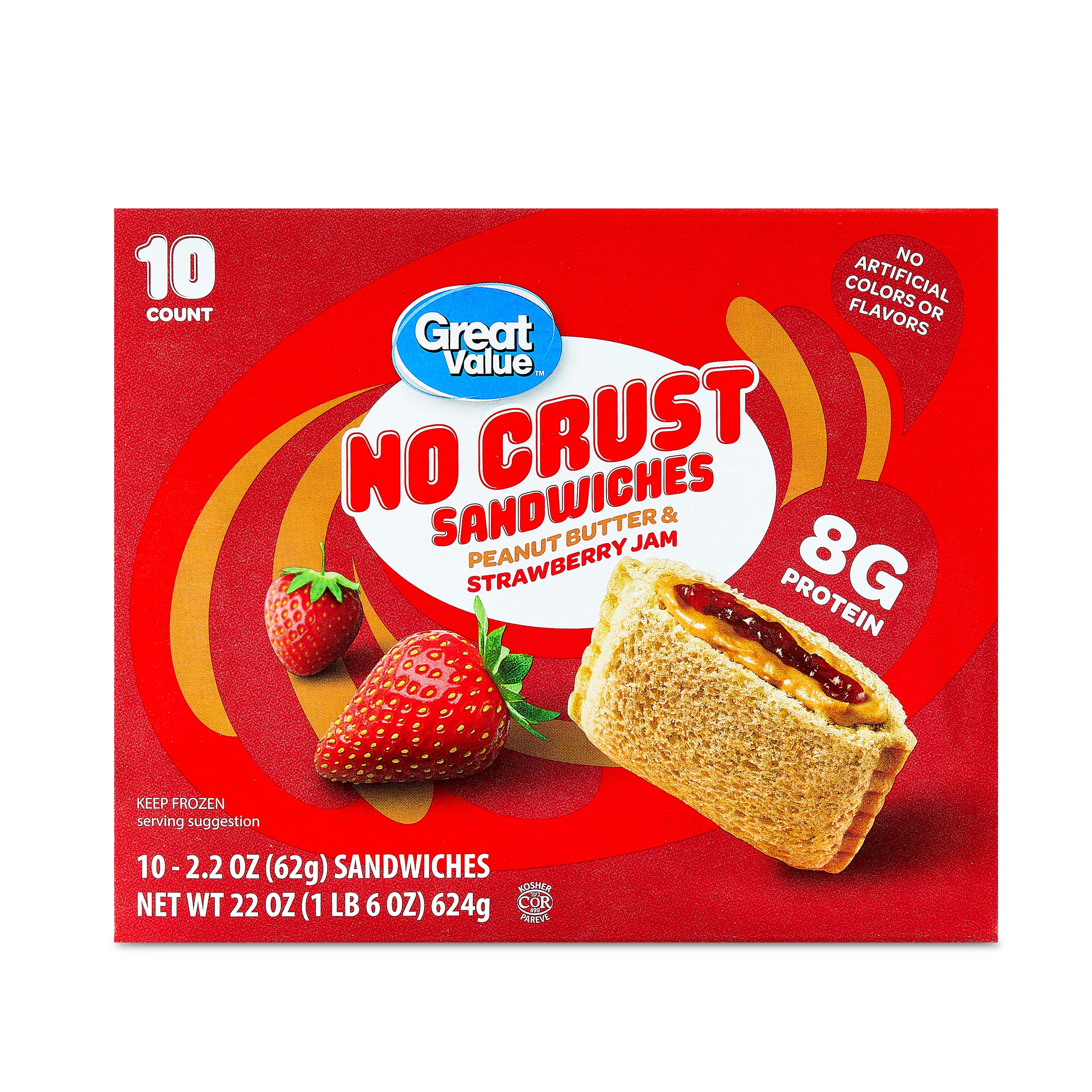 Great Value Peanut Butter & Strawberry Jam No Crust Sandwiches 22 oz (624g), 10 Count, Regular