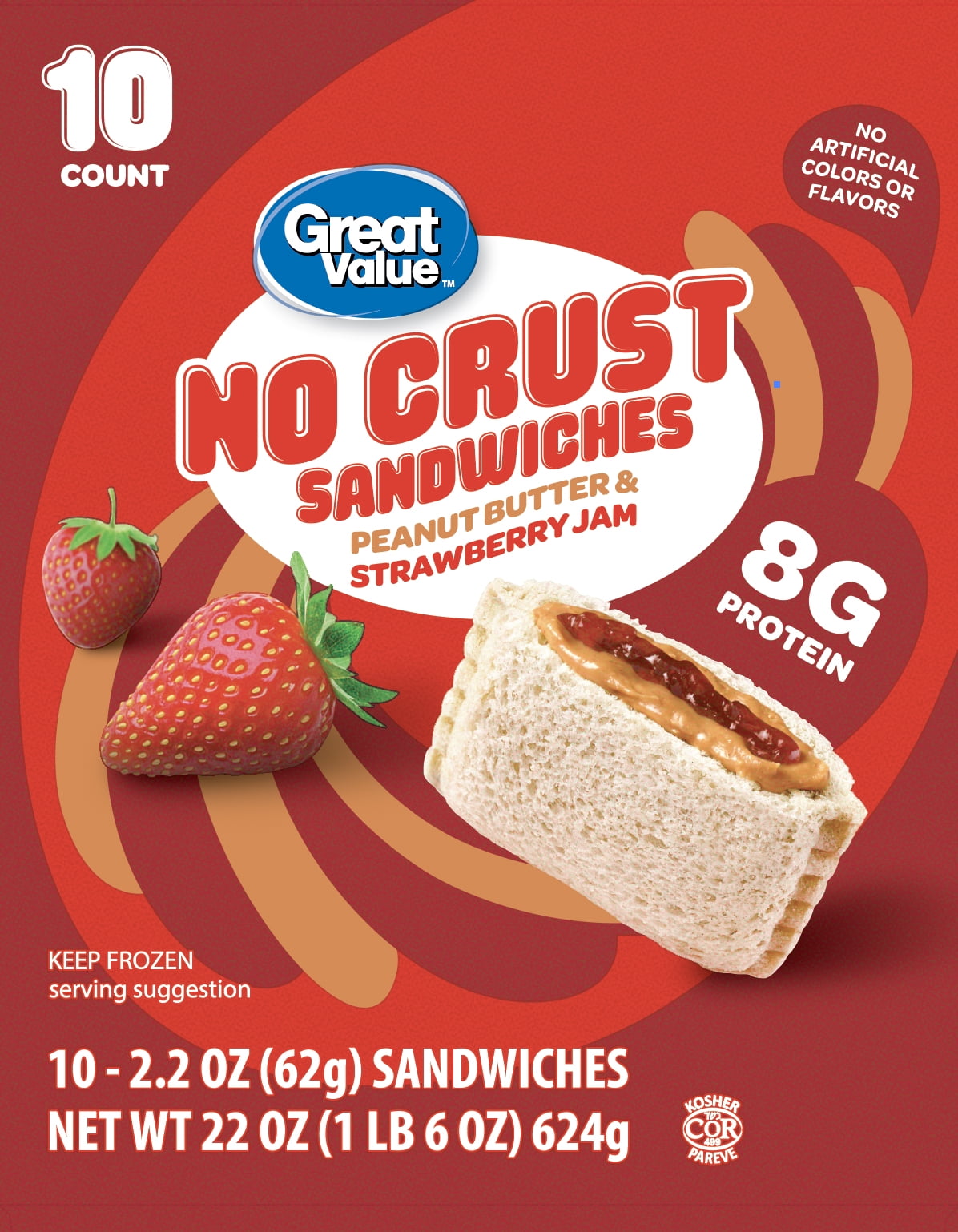 Great Value Frozen Peanut Butter and Strawberry Jam No Crust Sandwiches, 22 oz, 10 Count