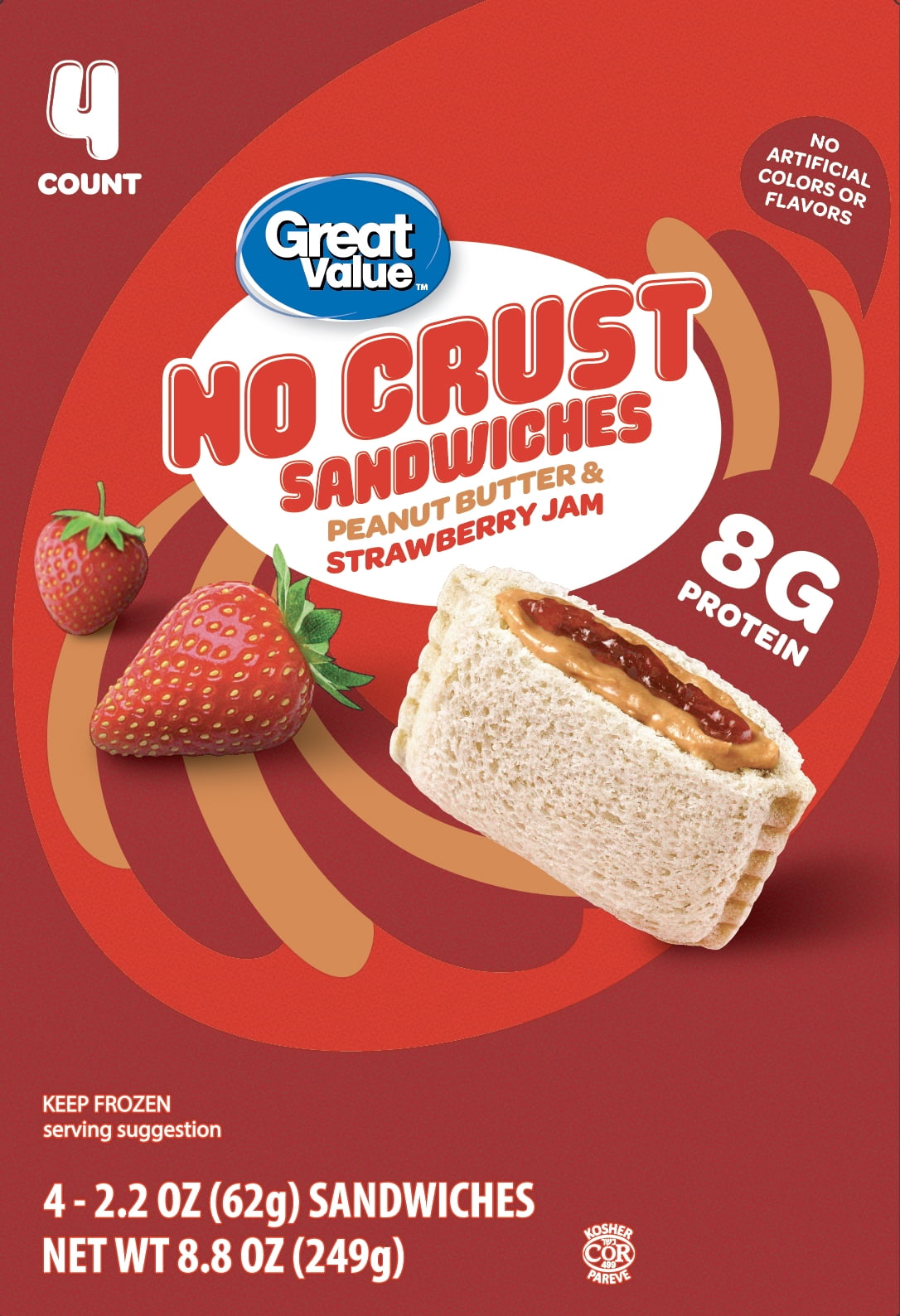 Great Value Peanut Butter & Strawberry Jam No Crust Frozen Sandwiches, 4 Count, 2.2 oz Each