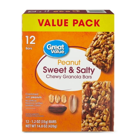 Great Value Peanut Sweet & Salty Chewy Granola Bars, Value Pack, 1.2 oz, 12 Count