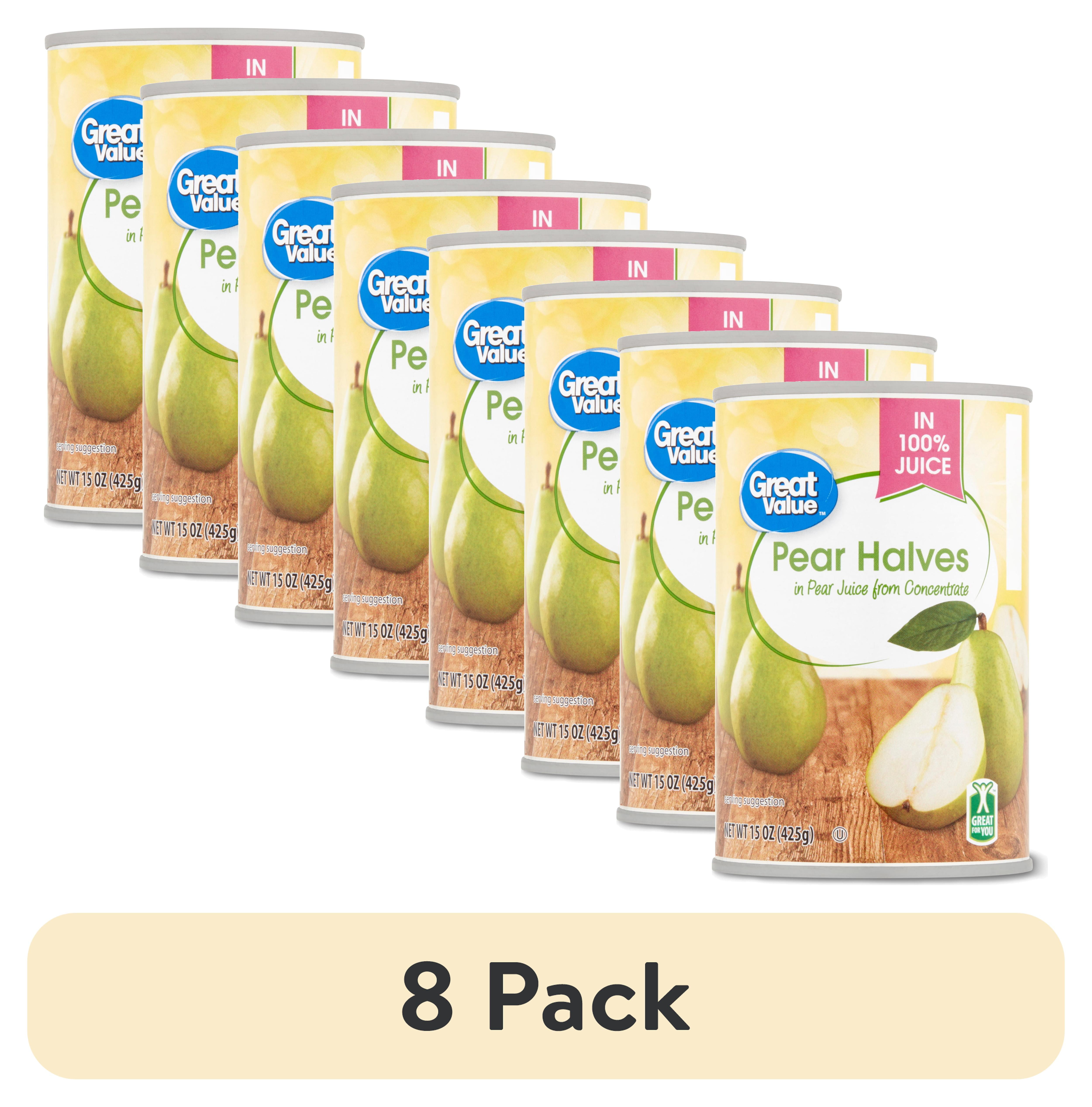 (8 pack) Great Value Pear Halves in Pear Juice, 15 oz