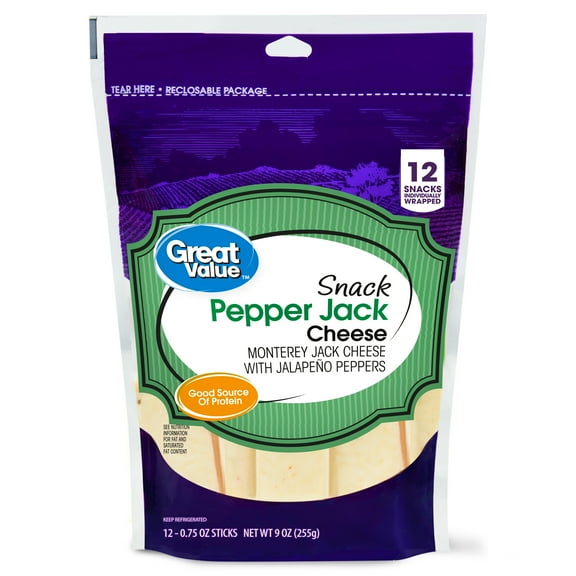 Great Value Pepper Jack Cheese, 9 oz, 12 Snack Blocks