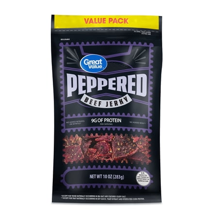 Great Value Peppered Beef Jerky, Value Pack, 10 oz
