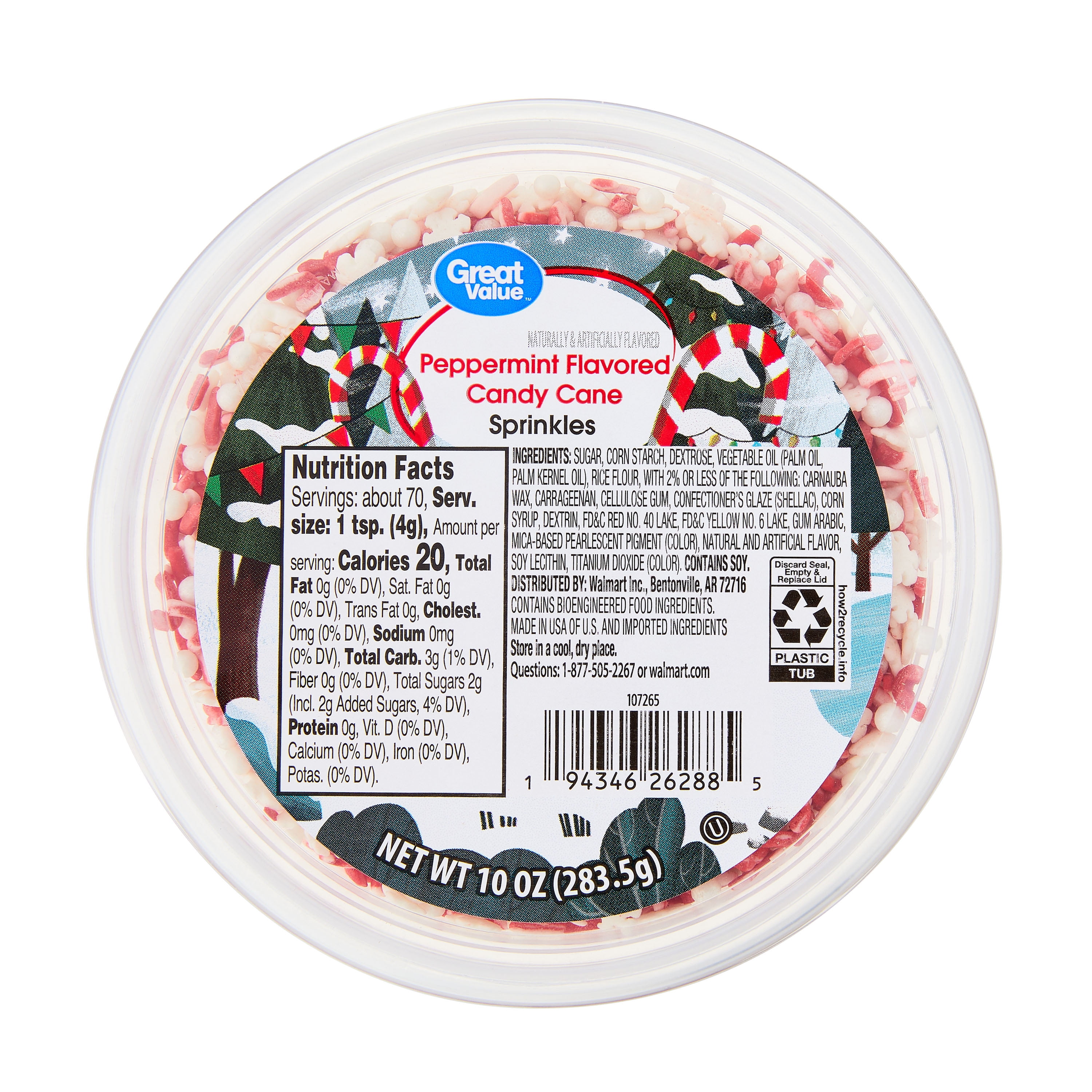 Great Value Peppermint Flavor Candy Cane Sprinkles, 10 oz
