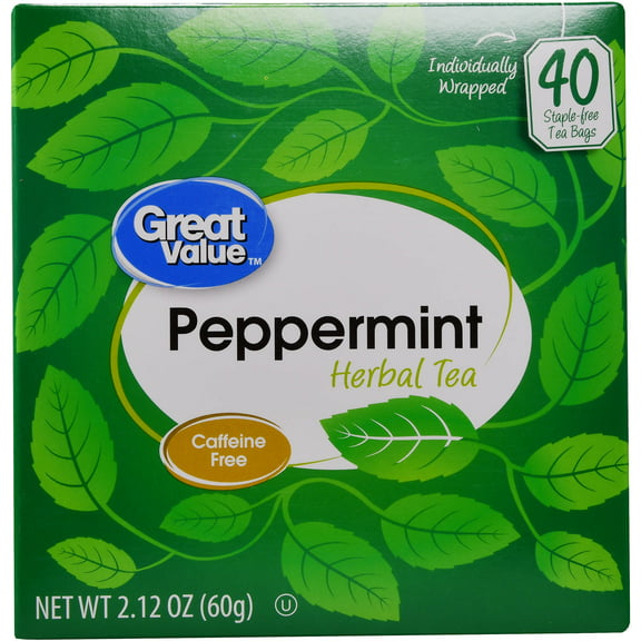 Great Value, Peppermint Herbal Tea, Tea Bags, 40 Ct