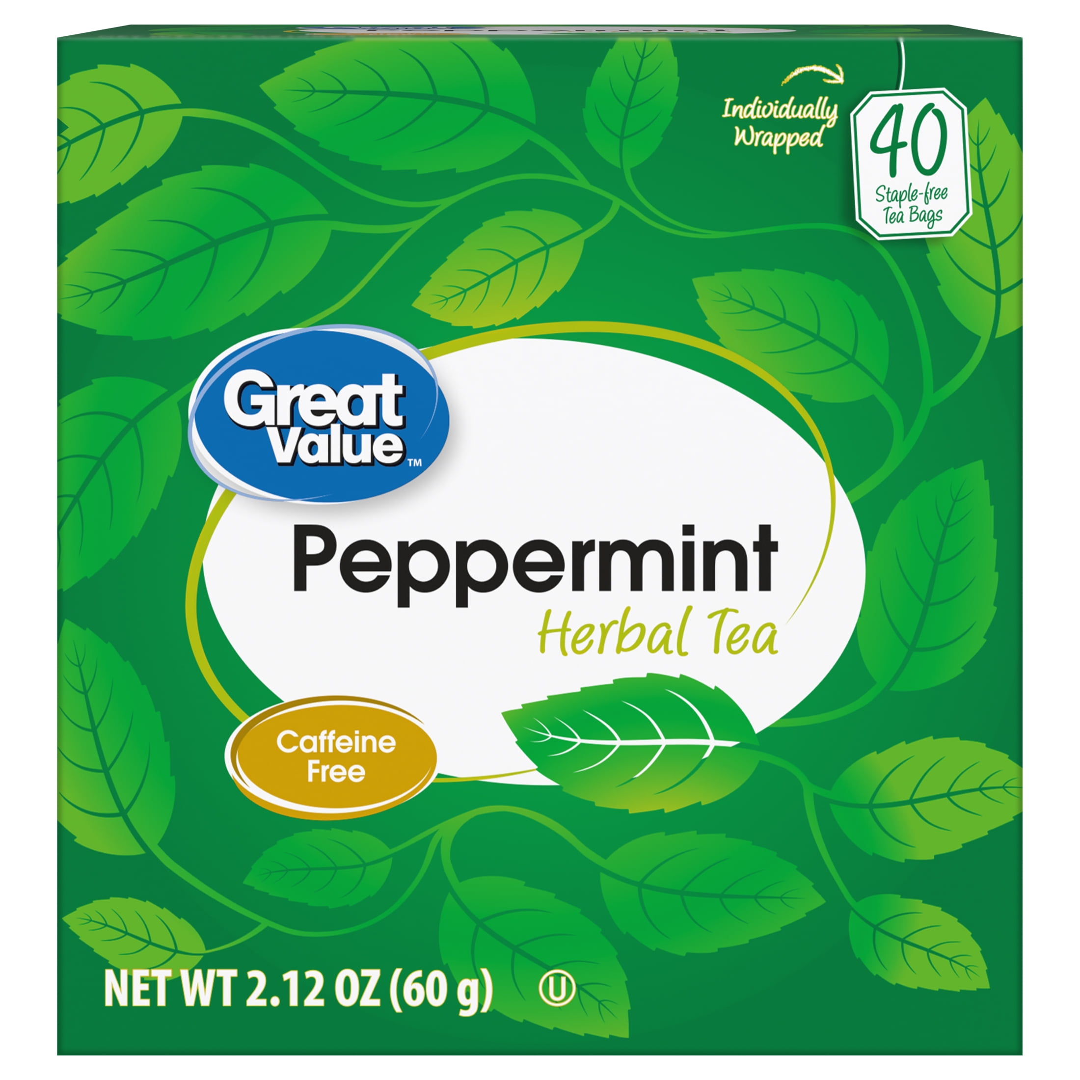 Great Value, Peppermint Herbal Tea, Tea Bags, 40 Ct