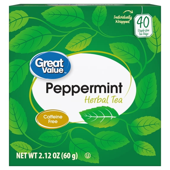 Great Value, Peppermint Herbal Tea, Tea Bags, 40 Ct