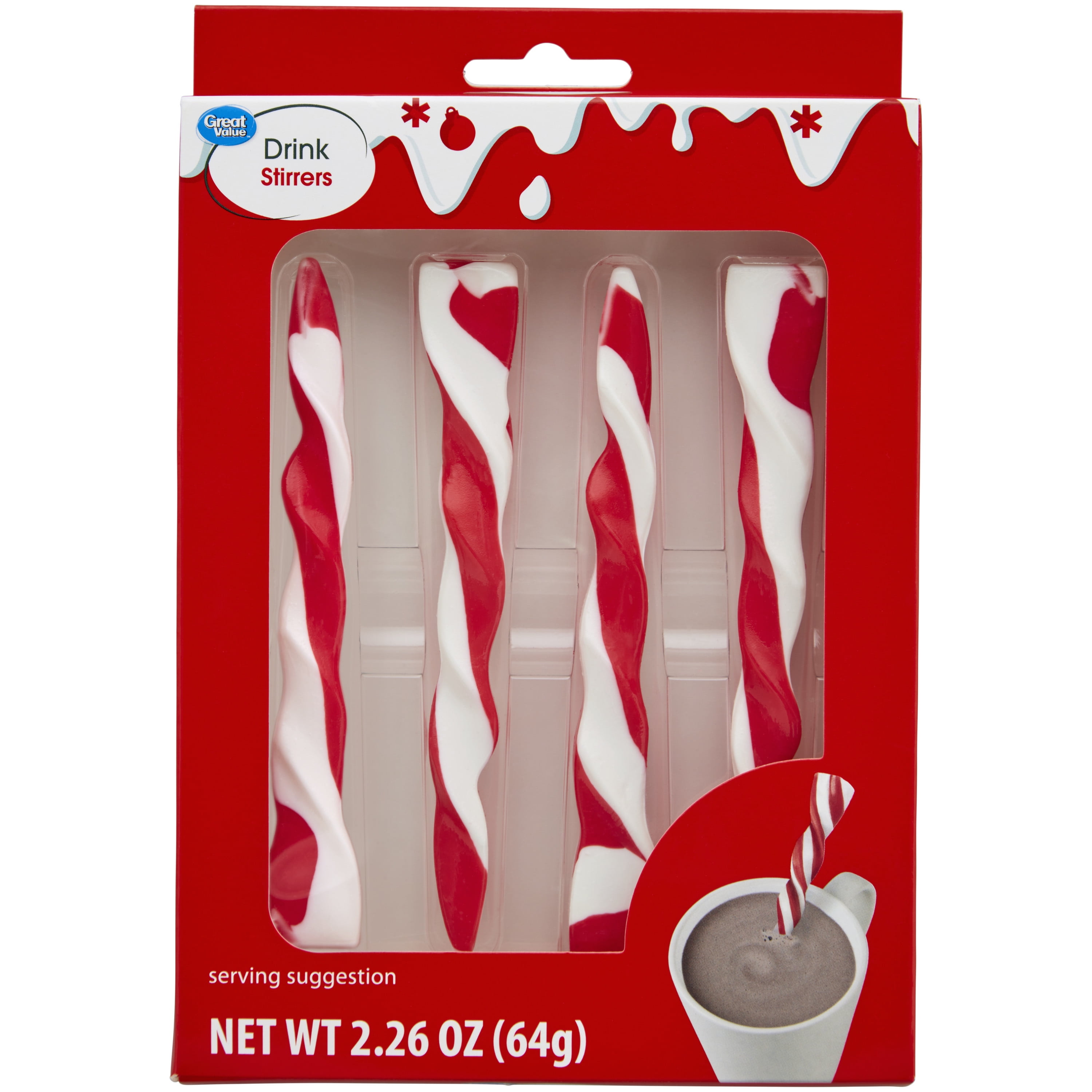 Great Value Peppermint Icicle Drink Stirring Sticks, 4Count