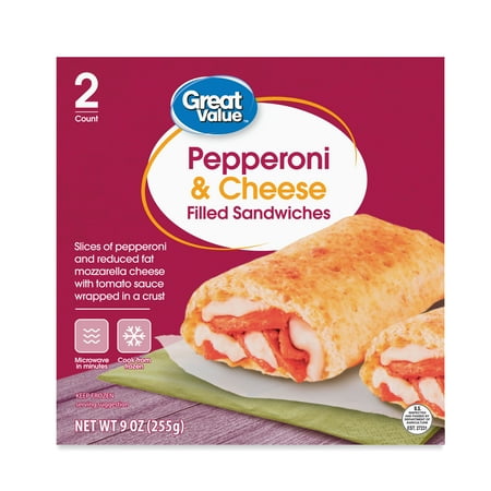 Great Value Pepperoni & Cheese Filled Sandwiches, 9 oz, 2 Count (Frozen)
