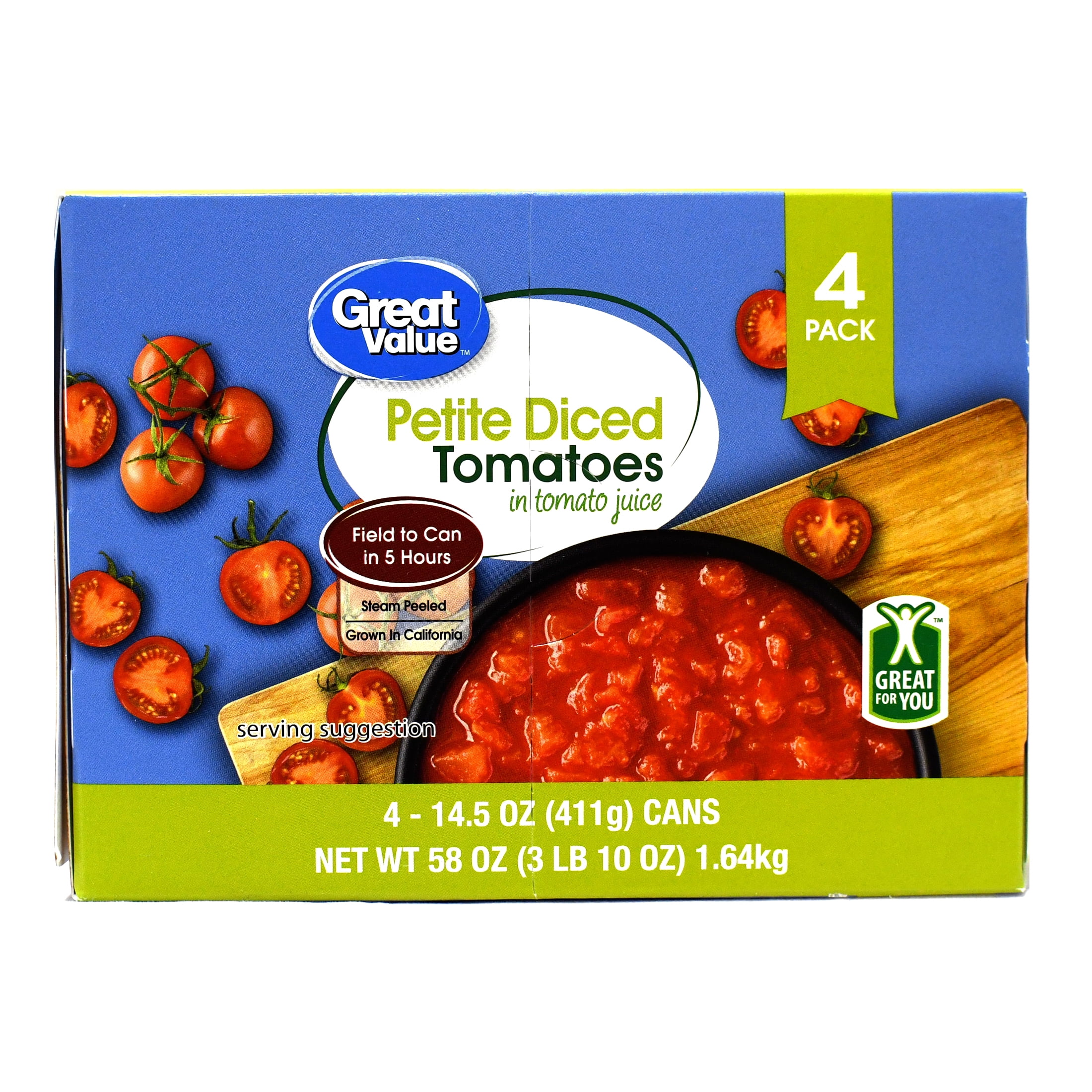 Great Value Petite Diced Tom 14.5oz 4pk