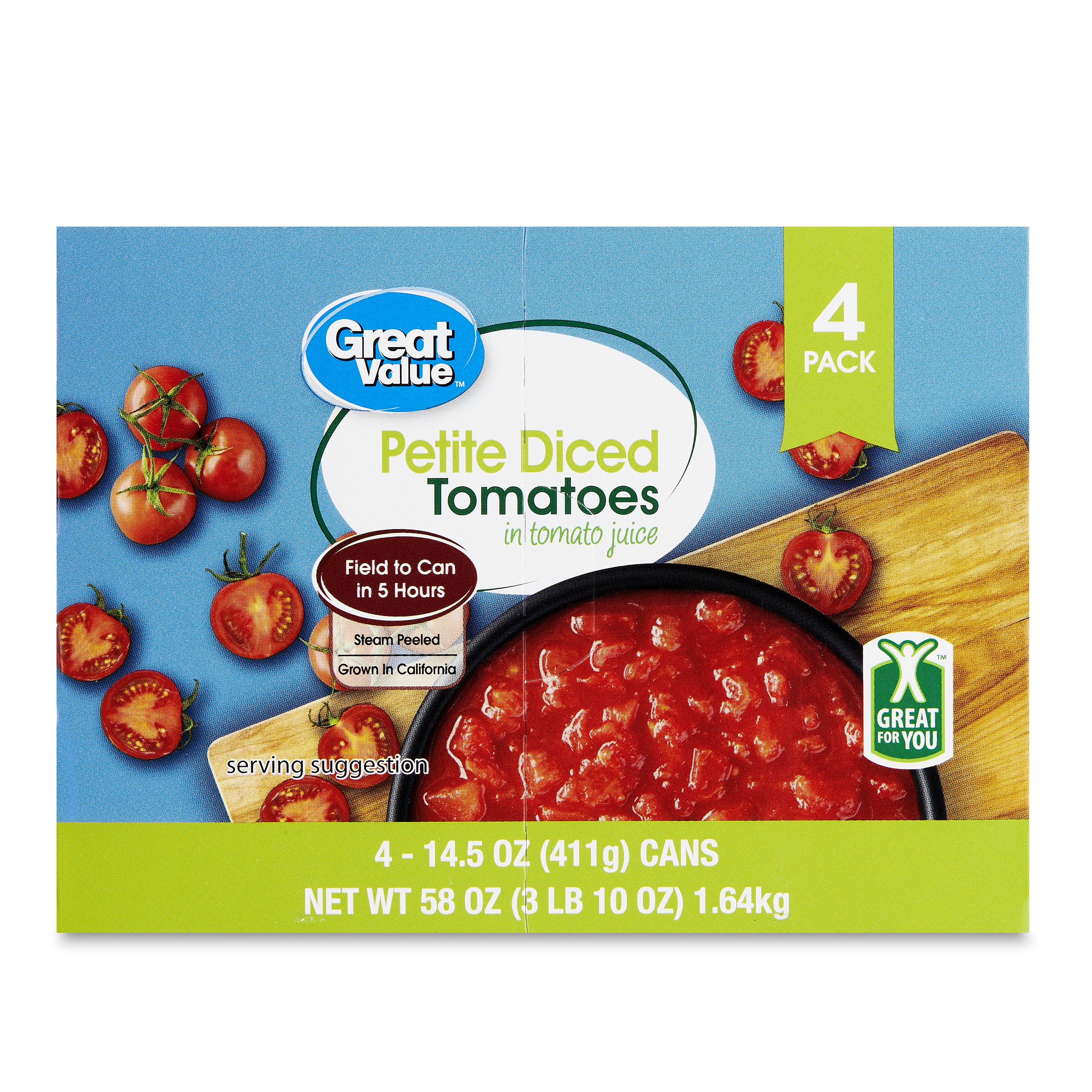 Great Value Petite Diced Tomatoes in Tomato Juice, 14.5 oz