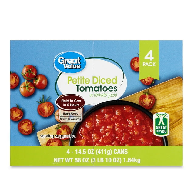 Great Value Petite Diced Tomatoes in Tomato Juice, 14.5 oz Can, 4 Count