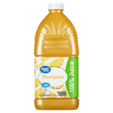 (2 pack) Great Value Pineapple 100% Juice, 64 fl oz