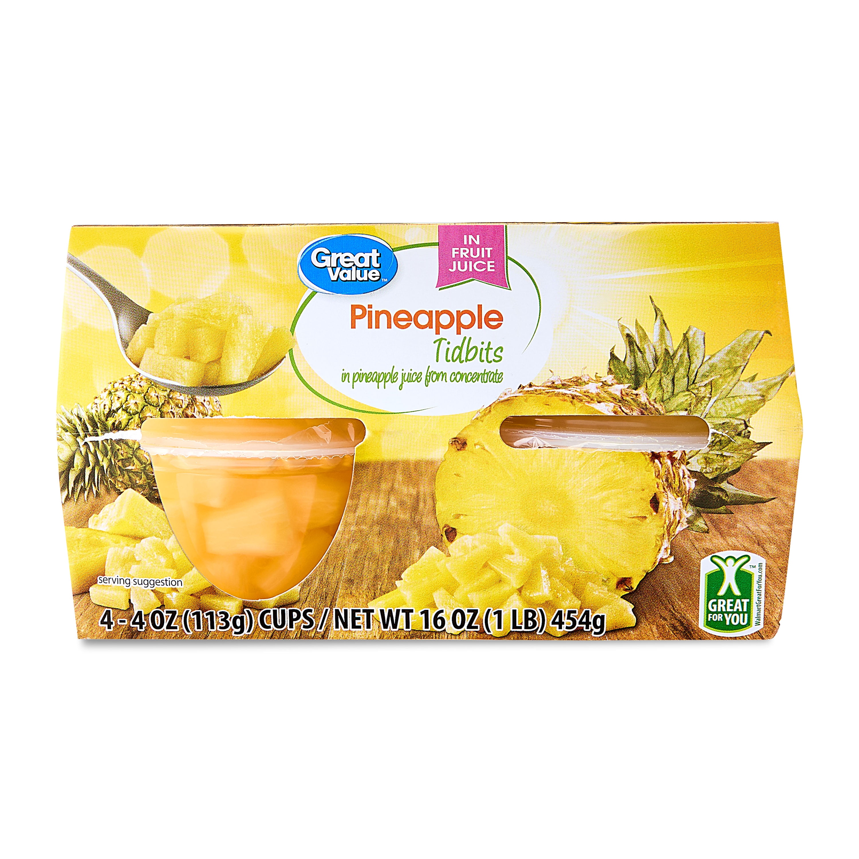 Great Value Pineapple Tidbits, 4 oz, 4 Count