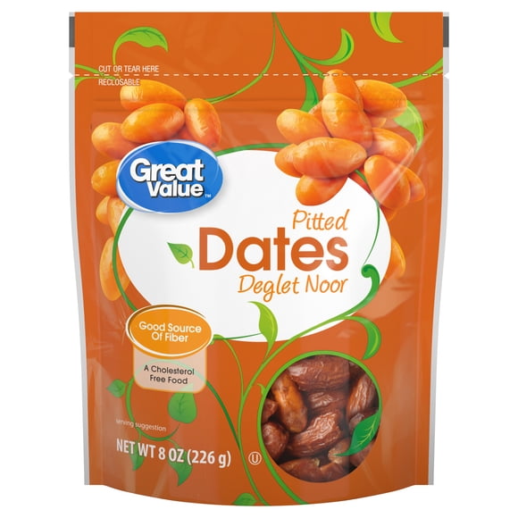 Great Value Pitted Deglet Noor Dates Dried Fruit, 8 oz