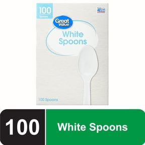 Great Value White Plastic Disposable Spoons, 100 Count