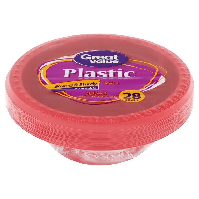 Great Value Everyday Disposable Plastic Bowls, Red, 20 oz, 25 Count