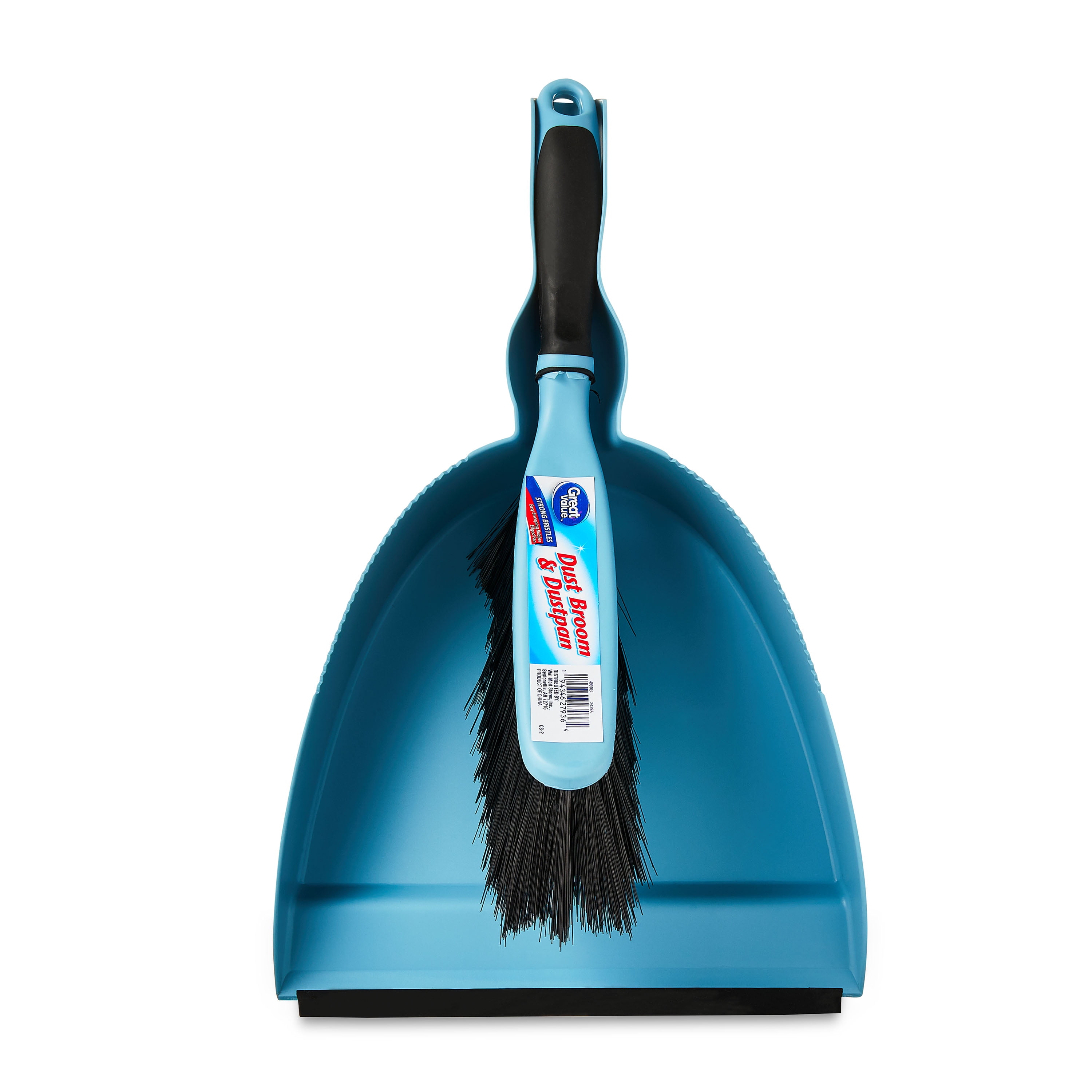 Great Value Plastic Dust Broom & Dustpan, Blue