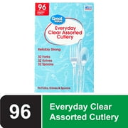 Great Value Plastic Everyday Clear Assorted Cutlery, 96 Count includes 32F/32S/32K