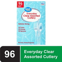 Great Value Plastic Everyday Clear Assorted Cutlery, 96 Count includes 32F/32S/32K
