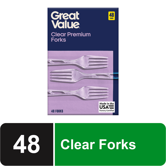 Great Value Everyday Clear Plastic Forks, 48 Count