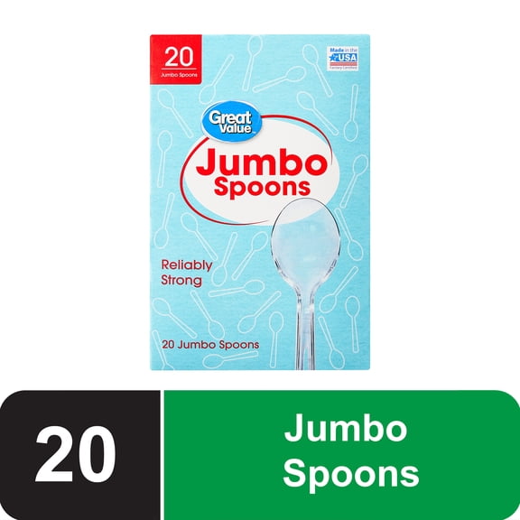 Great Value Premium Clear Jumbo Disposable Plastic Spoons, Polystyrene, 20 Count
