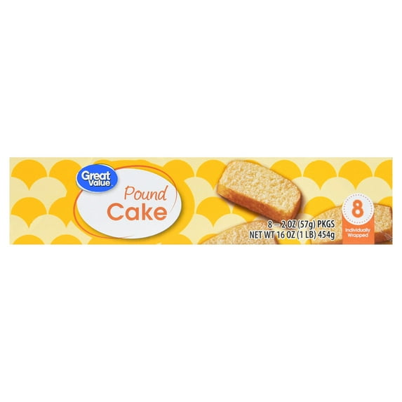 Great Value Pound Cake, 2 oz, 8 Count (Shelf Stable/Regular)