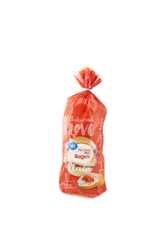 Pre-Sliced Plain Bagels, Rte, 20 oz, 6 Count