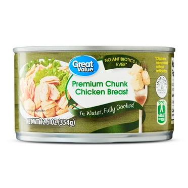 Great Value Premium Chunk Chicken Breast, No Antibiotics Ever, 12.5 Ounce Can