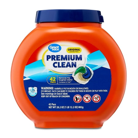Great Value Premium Clean Laundry Pacs, Original Scent, 42 Count