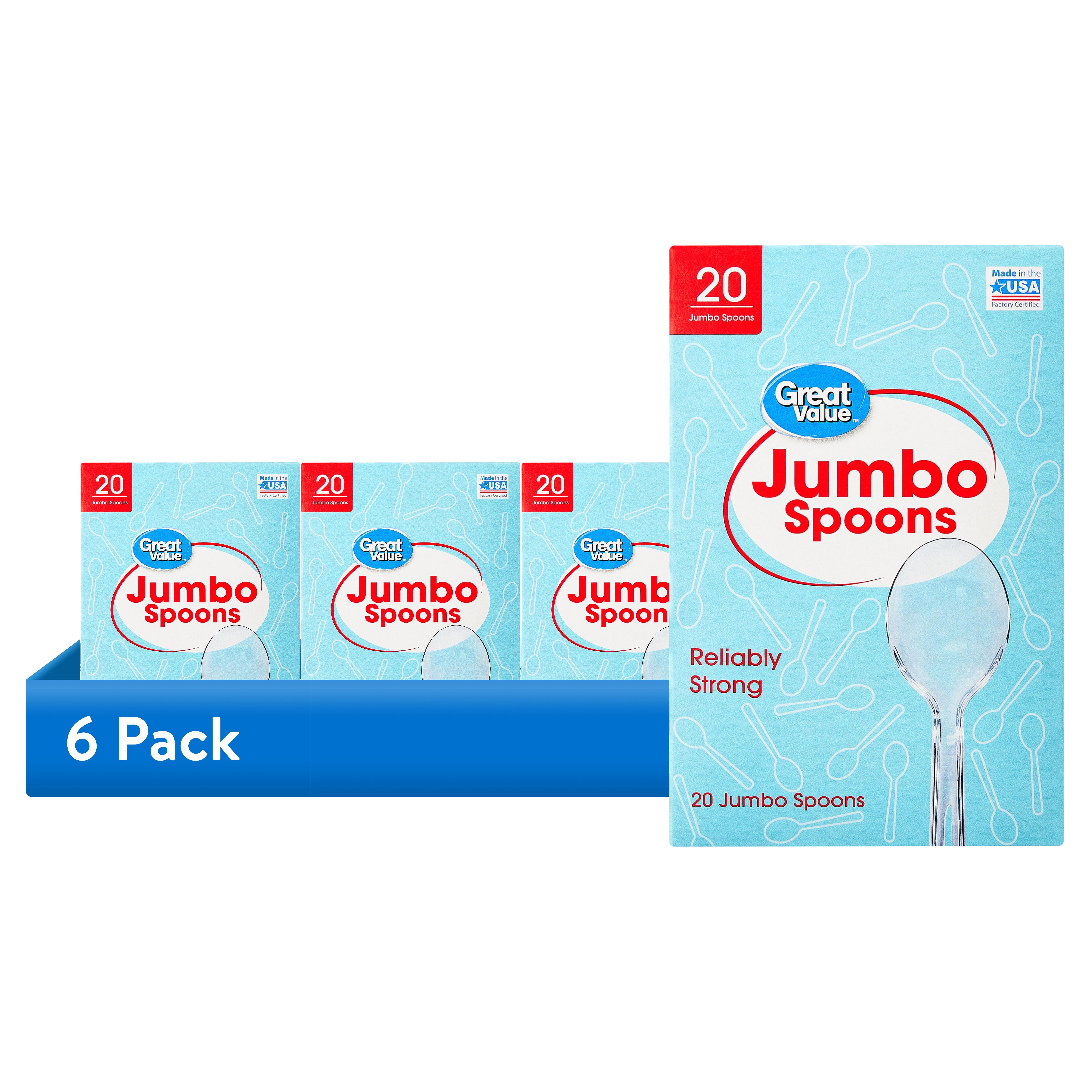 (6 pack) Great Value Premium Clear Jumbo Disposable Plastic Spoons, Polystyrene, 20 Count