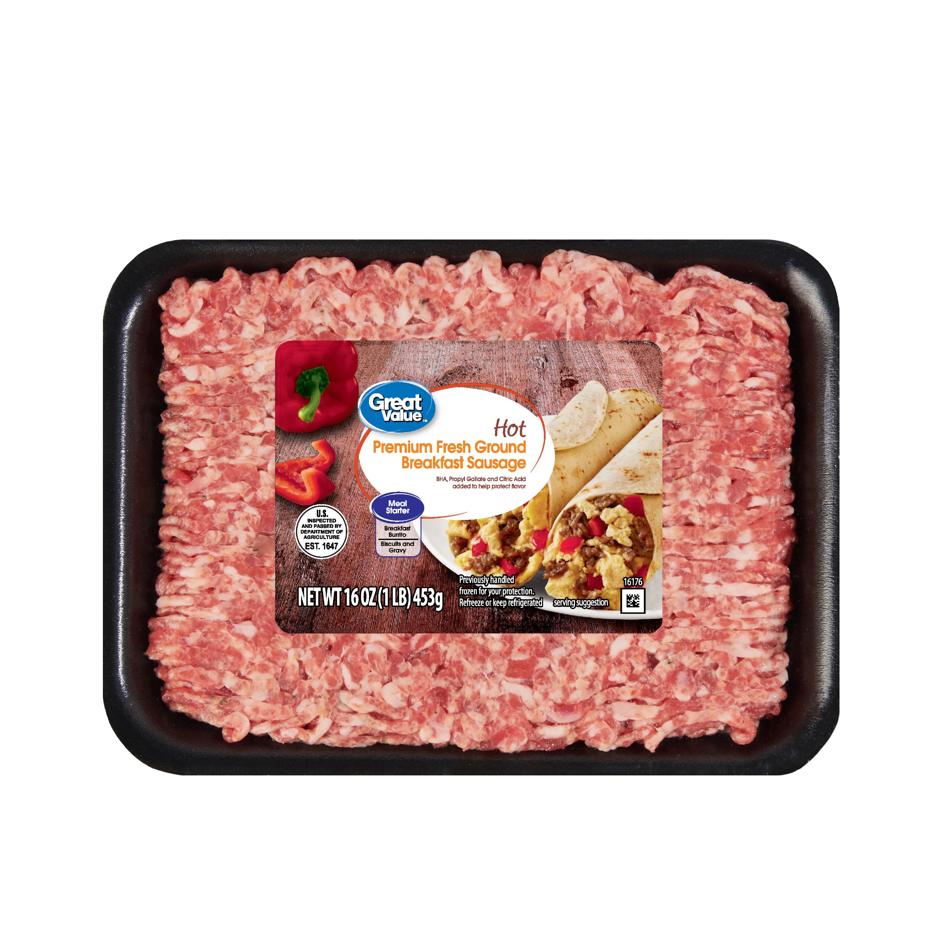 Great Value Premium Hot Ground Breakfast Sausage, 1 lb