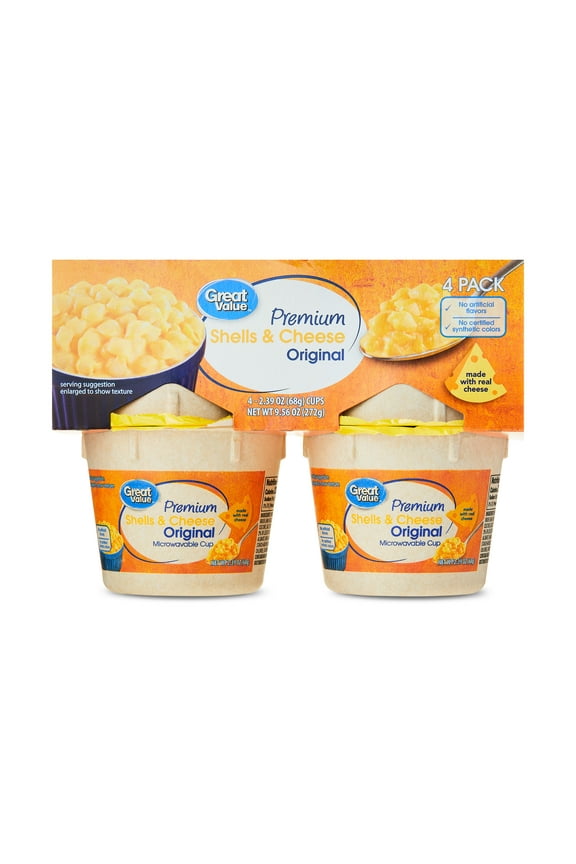 Premium Shells & Cheese Microwavable Cups, Original, 2.39 oz, 4 Count (Shelf Stable)