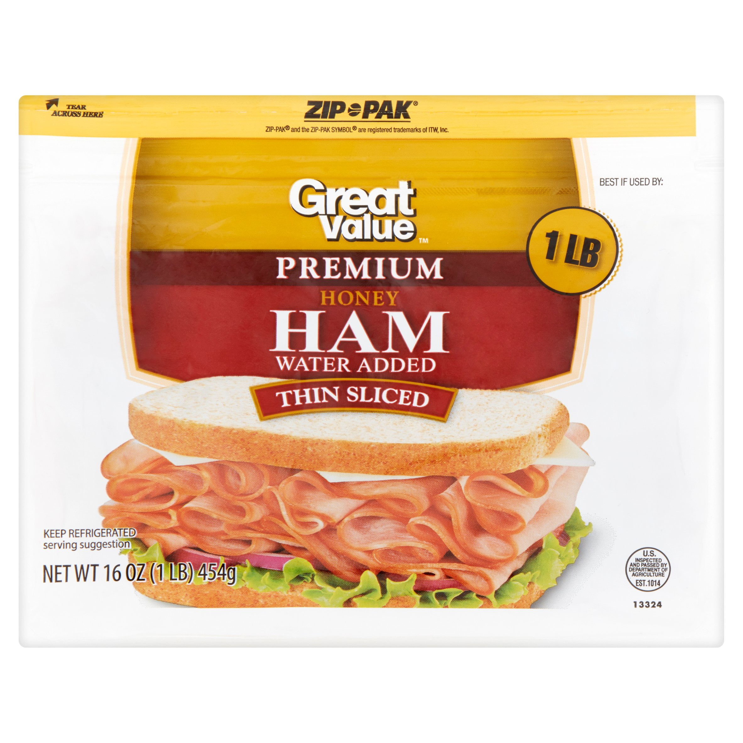 Great Value Premium Thin Sliced Honey Ham, 16 oz