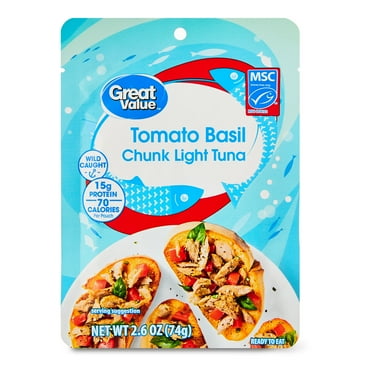 Great Value Premium Tomato Basil Chunk Light Tuna, 2.6 oz Pouch