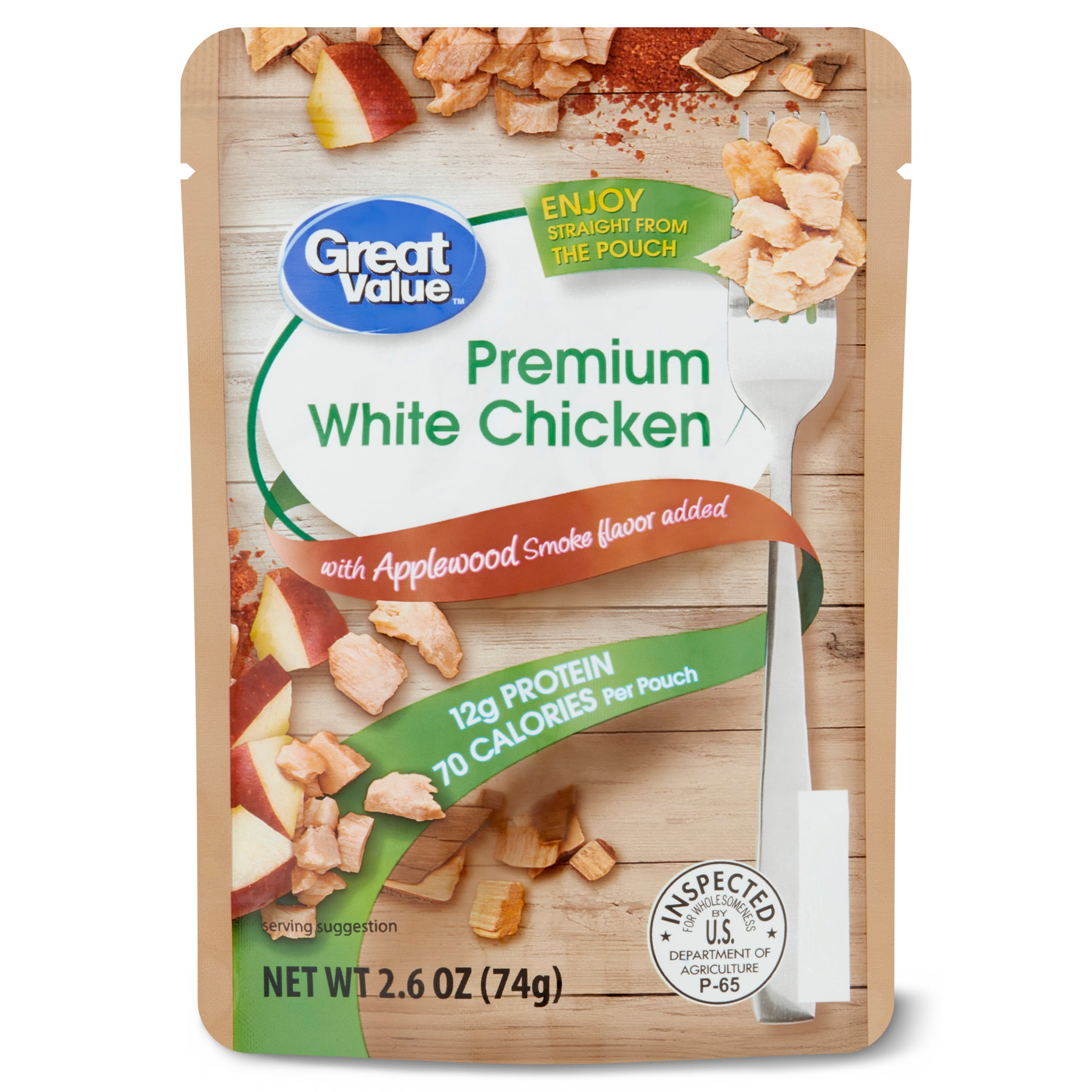 Great Value Premium White Chicken, Applewood Smoke, 2.6 oz Pouch