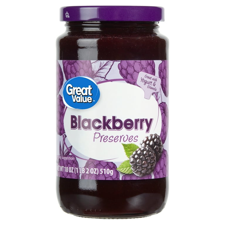 Great Value Blackberry Preserves 18 oz Fruit-Filled Jam for Toast