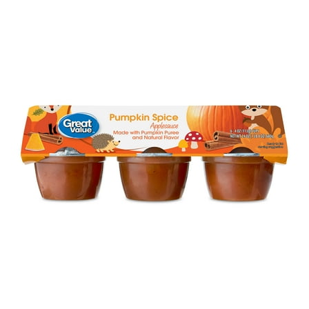 Great Value Pumpkin Spice Applesauce, 4 oz, 6 Count