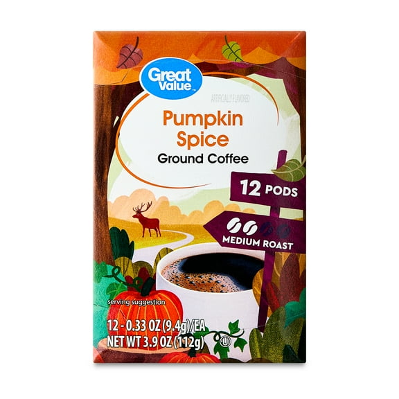 Great Value Pumpkin Spice Medium Roast Ground Coffee, 12 Count