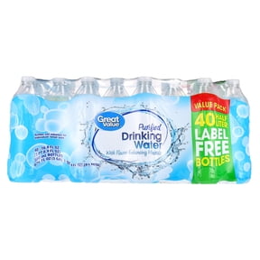 Great Value Purified Drink Water Label Free, 16.9 fl oz, 40 count pack