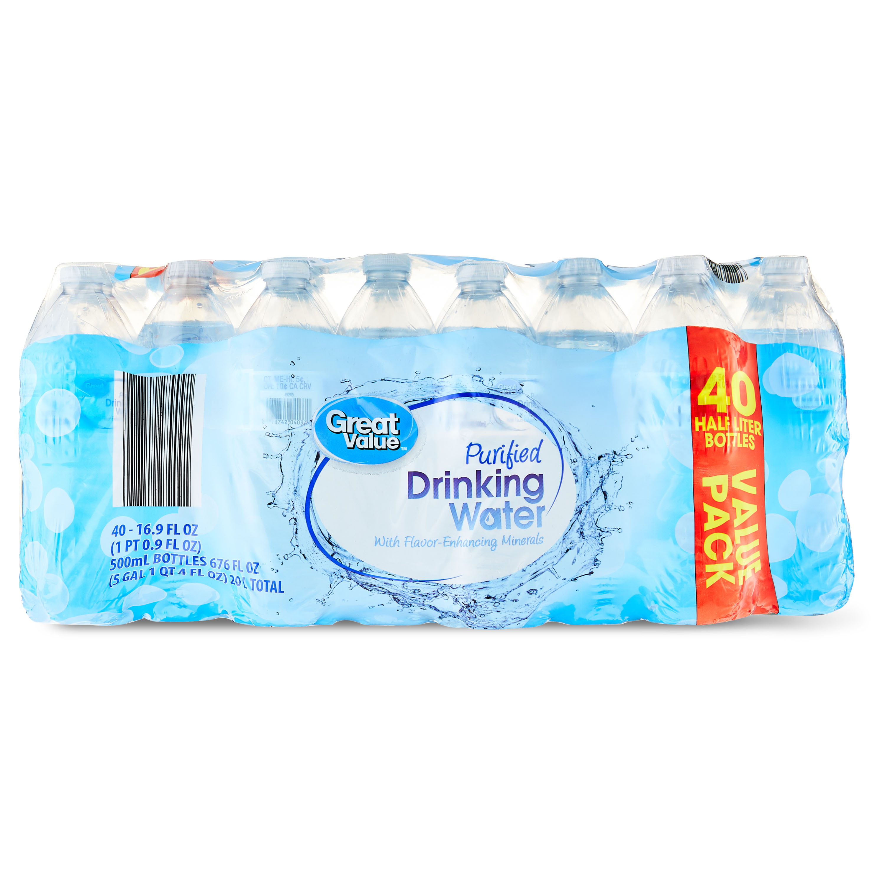 Great Value Purified Drinking Water, 16.9 fl oz Bottles, 40 Count