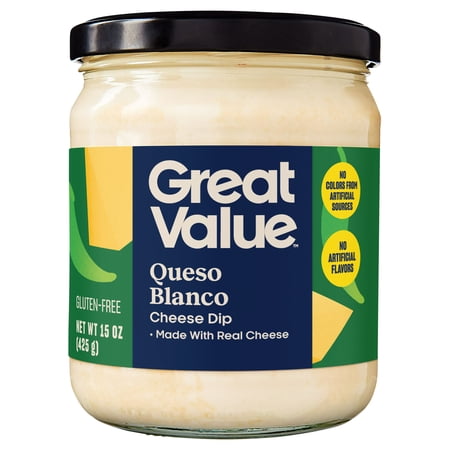 Great Value Queso Blanco Cheese Dip, Gluten-Free, Ready-to-eat, 15 oz