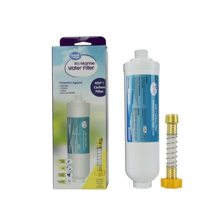 Great Value RV Water Filter 1 Pack, With Flexible Hose, F200, Activated Carbon ,KDF, White