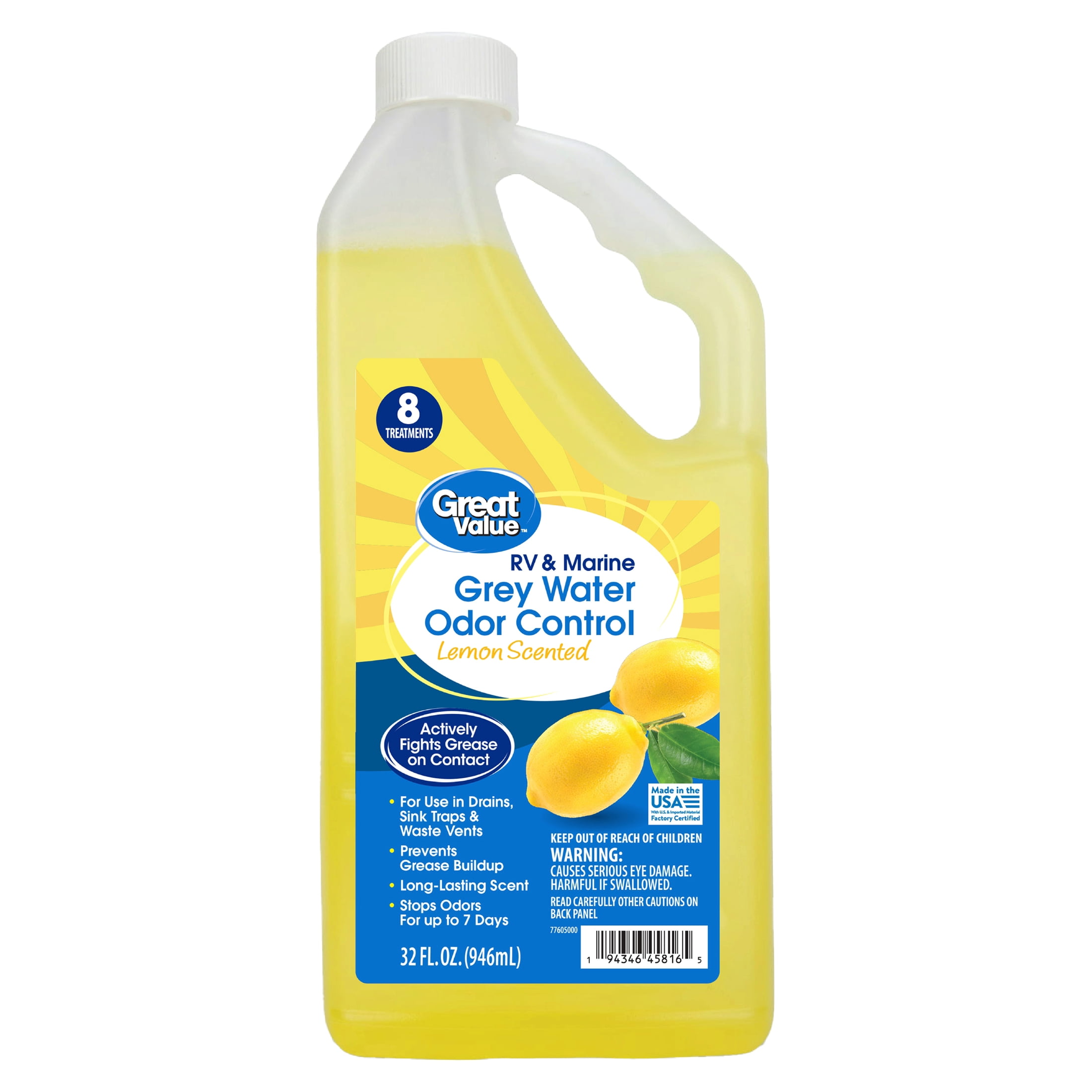 Great Value RV and Marine Grey Water Odor Control, Lemon Scent, 32 fl oz