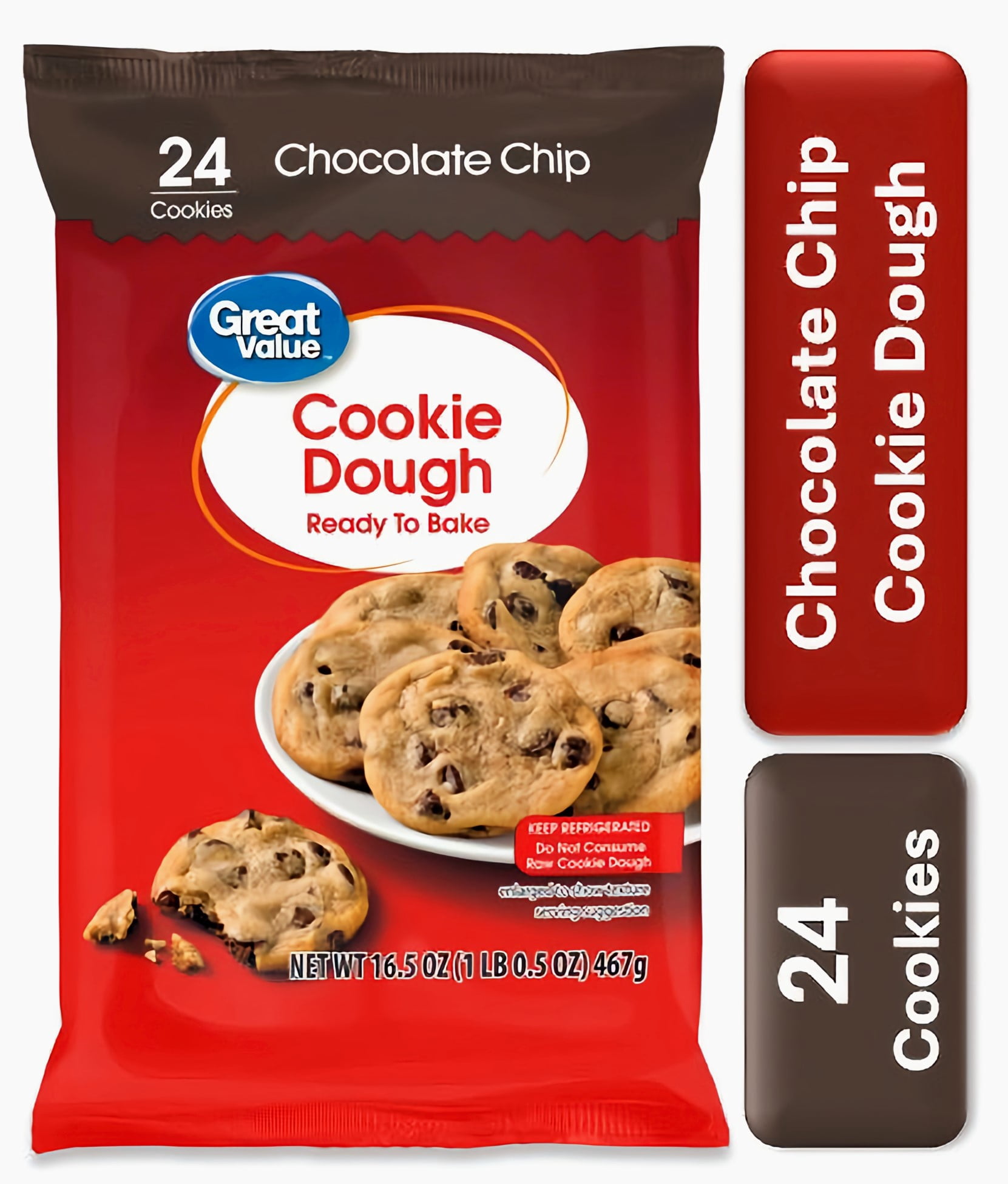 Great Value Ready to Bake Regular Chocolate Chip Cookie Dough, 16.5 oz